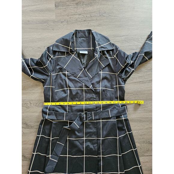Akris Punto Black Big Grid Belted Trench Coat Size 14 - Picture 15 of 16